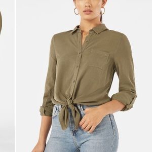 Button up tie front top; perfect condition